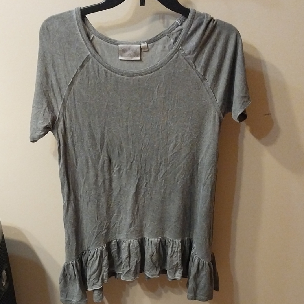 Gray Women's Ruffle Hem Top